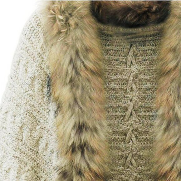 Women Loose Fur Collar Sweater Batwing Sleeve Knit - Picture 3 of 6